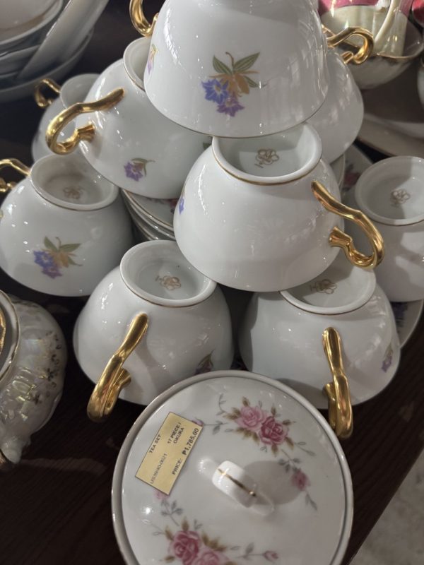 🍵 Elegant White Teaset with Gold Trim & Floral Accent