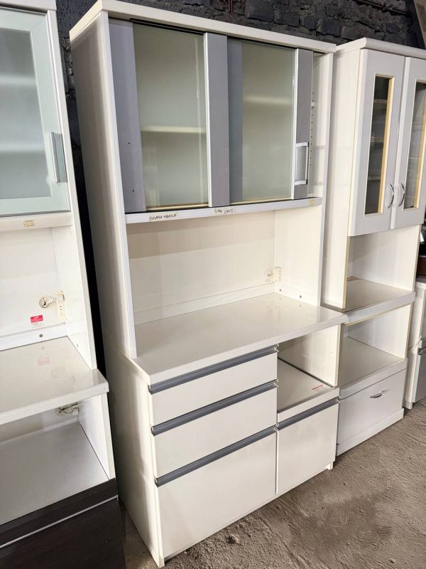 キッチン収納棚（ホワイト×グレー / H185×W85×D42cm） Kitchen Cabinet – White & Gray (H185×W85×D42cm)